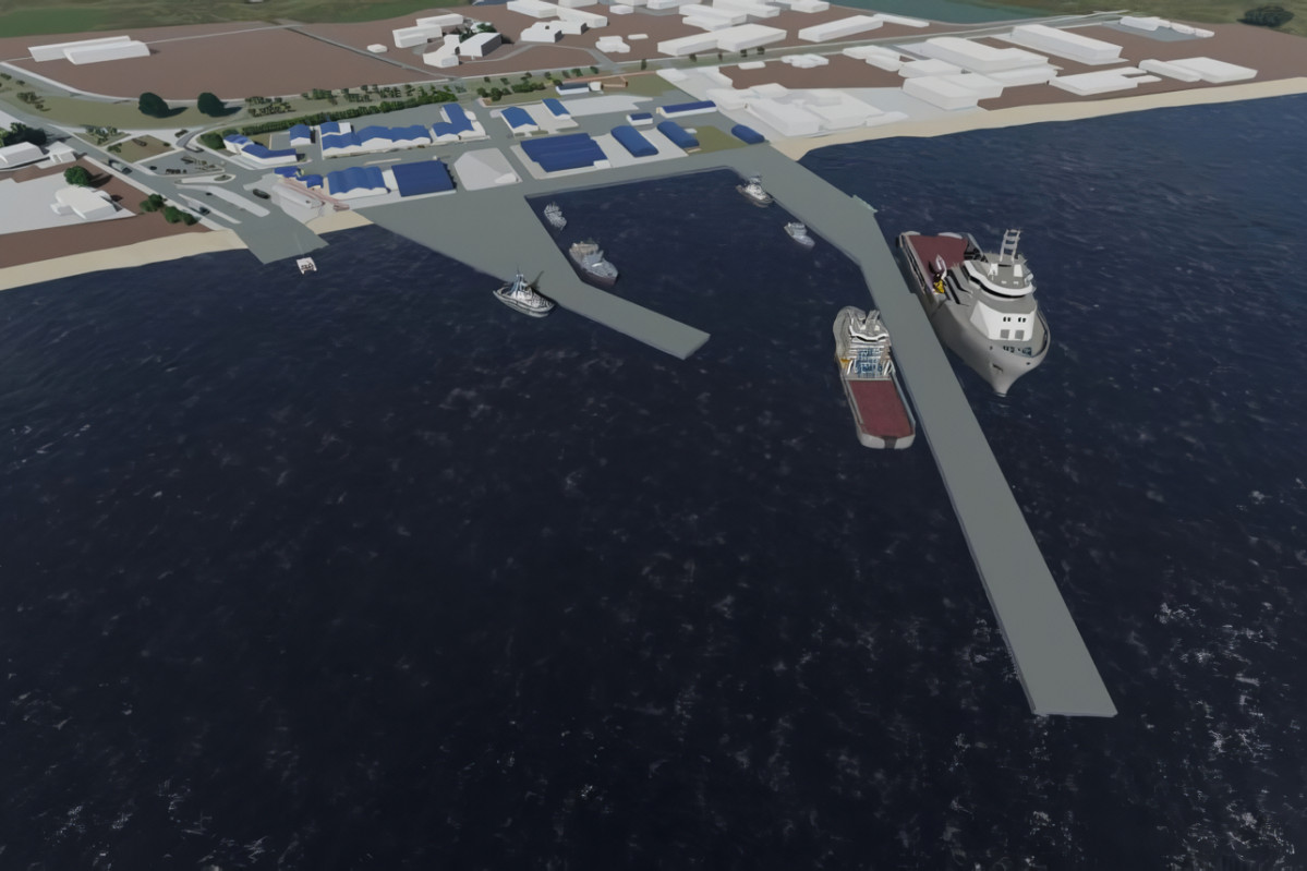 Render de la dársena del proyecto de infraestructura portuaria para la base naval de Punta Arenas Firma Armada de Chile