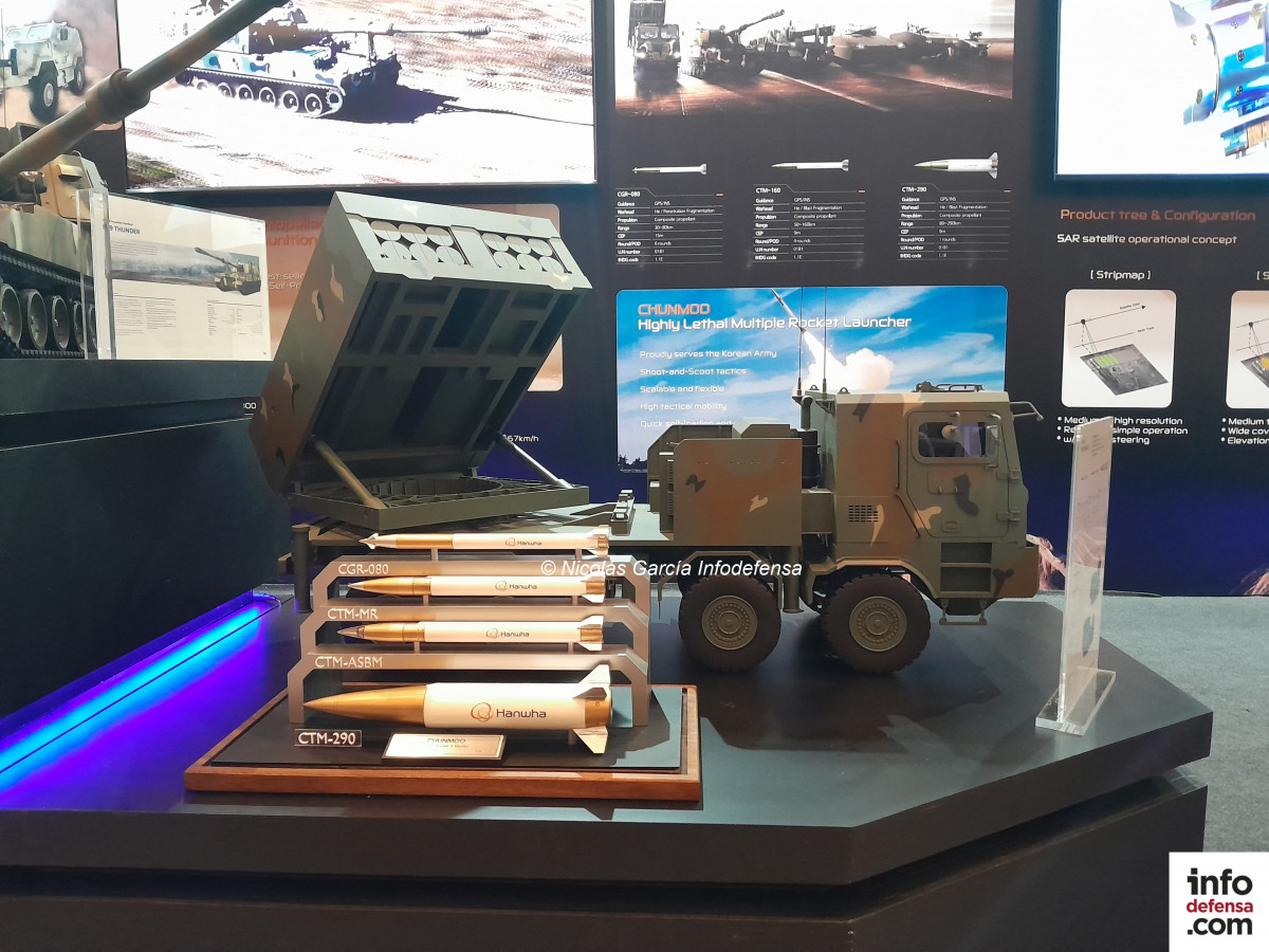 Sistema de lanzamiento múltiple de cohetes K239 Chunmoo de Hanwha Aerospace con diferentes tipos de munición en Korea Defense Day 2025 Firma Nicolás García 002